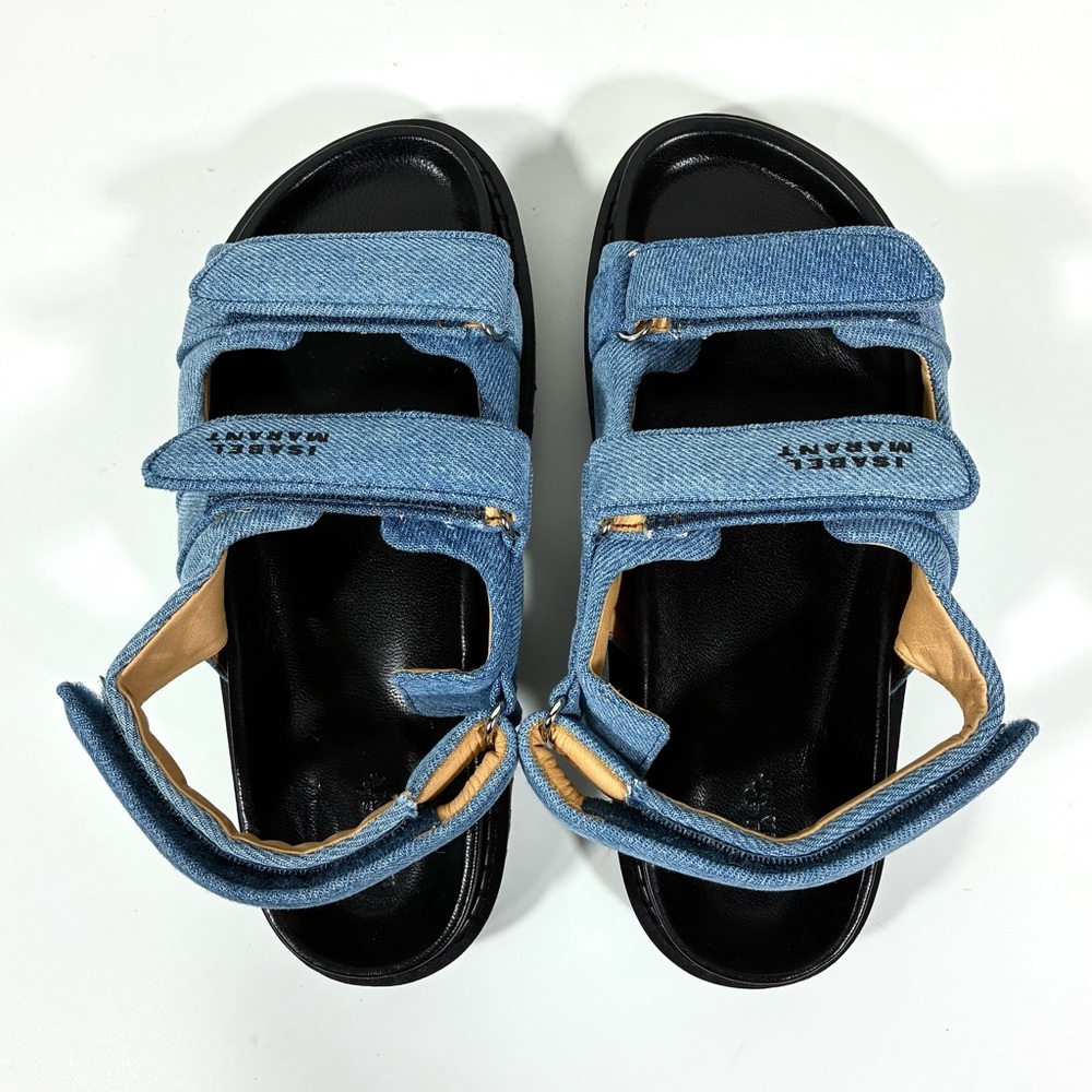 Isabel Marant Madee Platform Sandals Denim Light Blue 40 9 NEW Flat - Picture 13 of 17